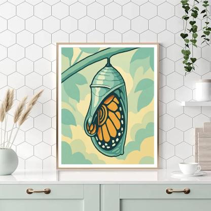 Clockwork Chrysalis Butterfly Metamorphosis Number painting