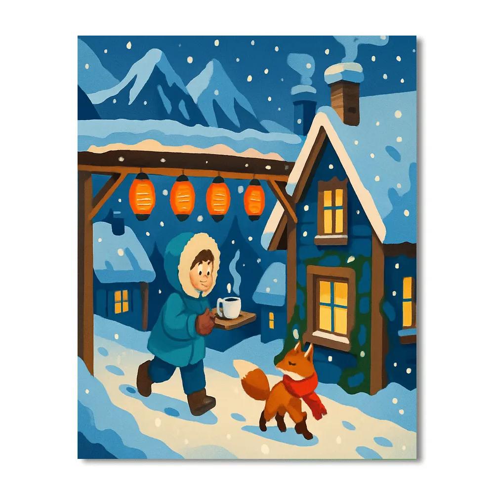 Lanternlit Skybridge In Winter Painting by numbers kit