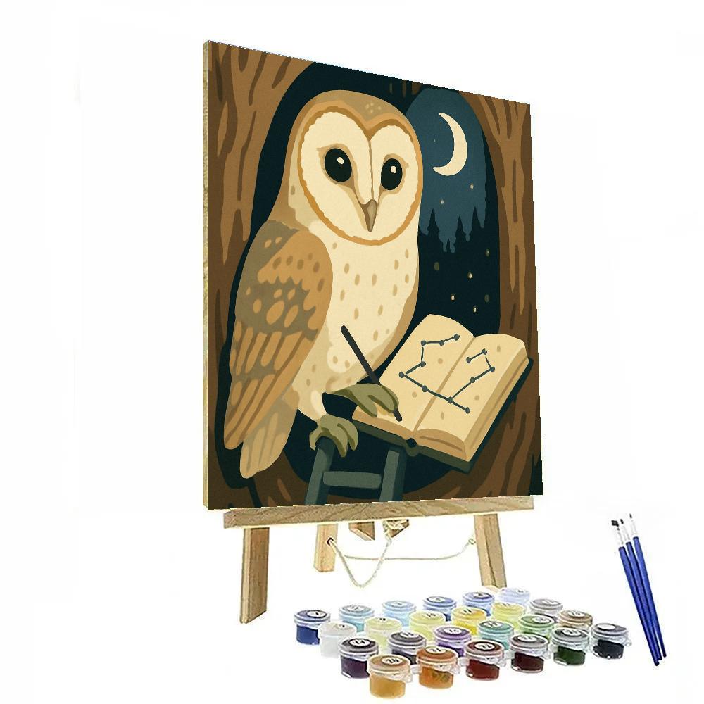 Moonlit Library Owl Cartographer paint by color