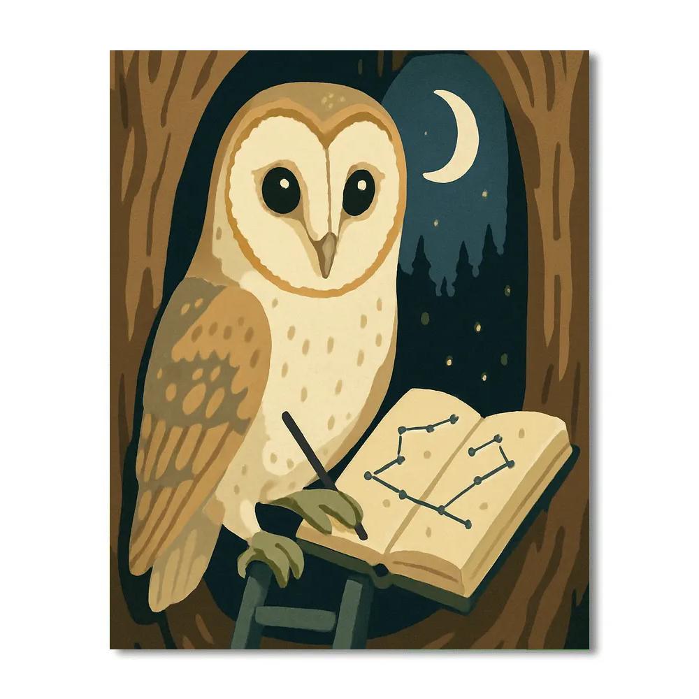 Moonlit Library Owl Cartographer paint by color