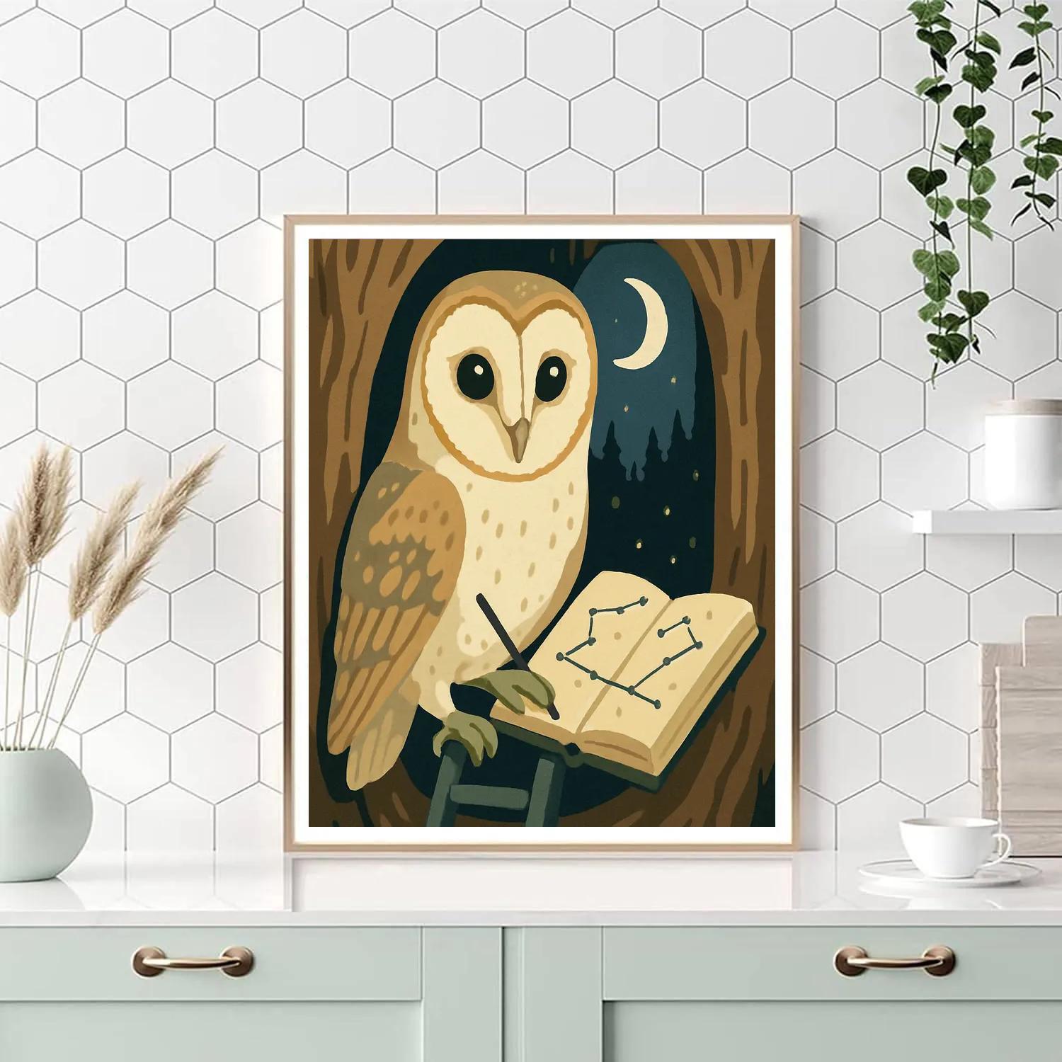 Moonlit Library Owl Cartographer paint by color