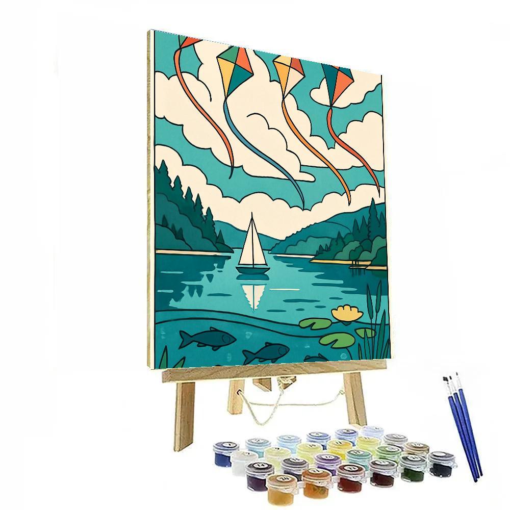 Mirror Kite Festival At The Lake paint by color