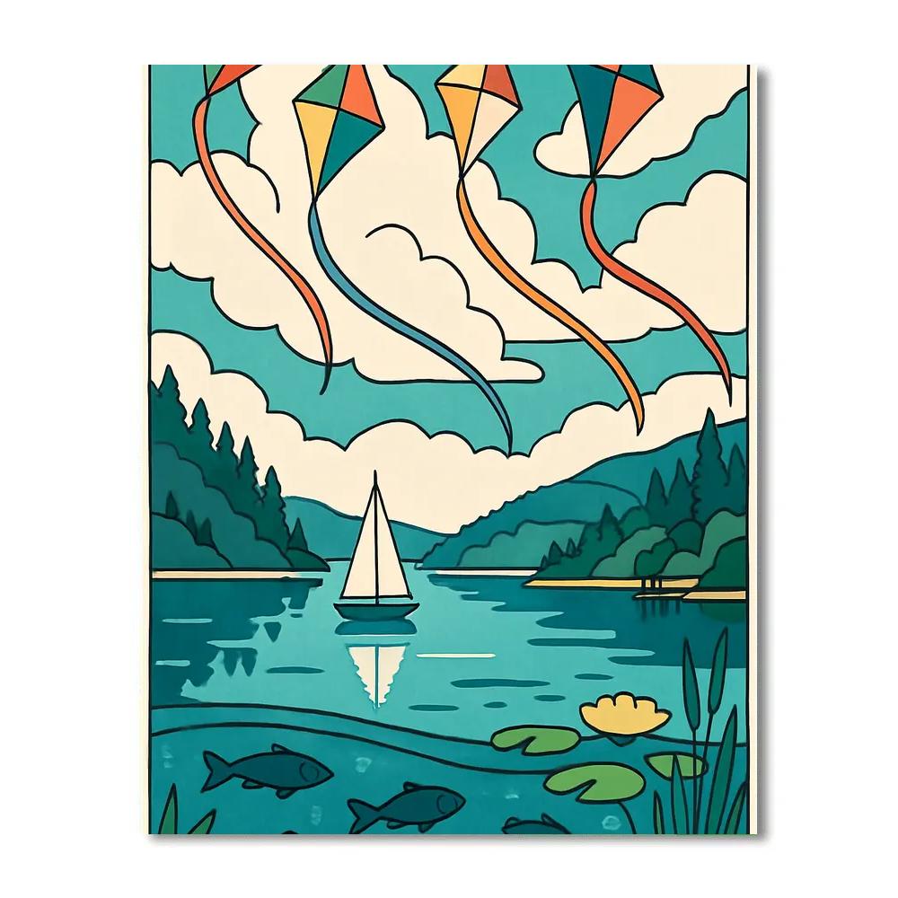 Mirror Kite Festival At The Lake paint by color