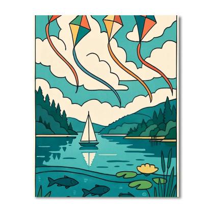 Mirror Kite Festival At The Lake paint by color