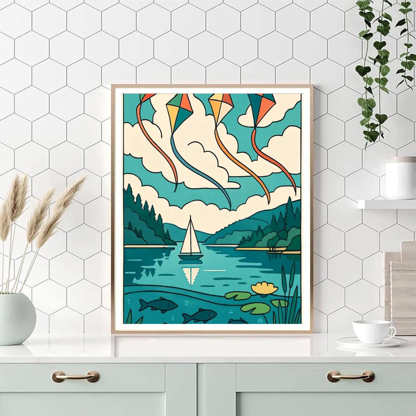 Mirror Kite Festival At The Lake paint by color