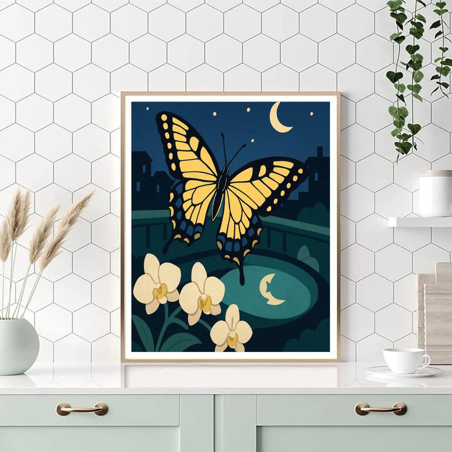 Moonlit Orchid Terrace With Butterfly paint by numbers