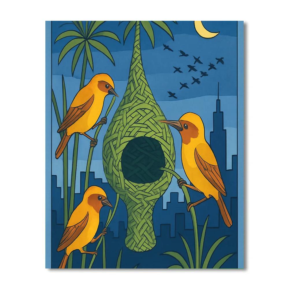 Lanternwing Weaver Birds In The Paper Reed City Numbered painting kits