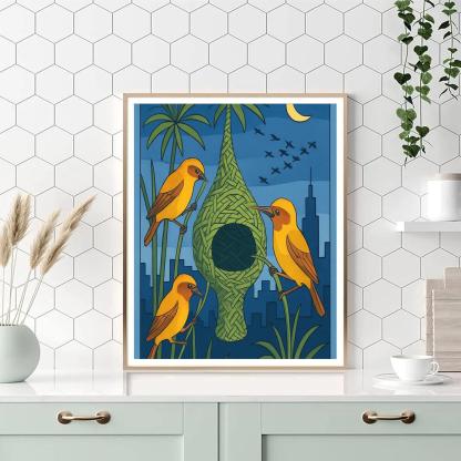 Lanternwing Weaver Birds In The Paper Reed City Numbered painting kits
