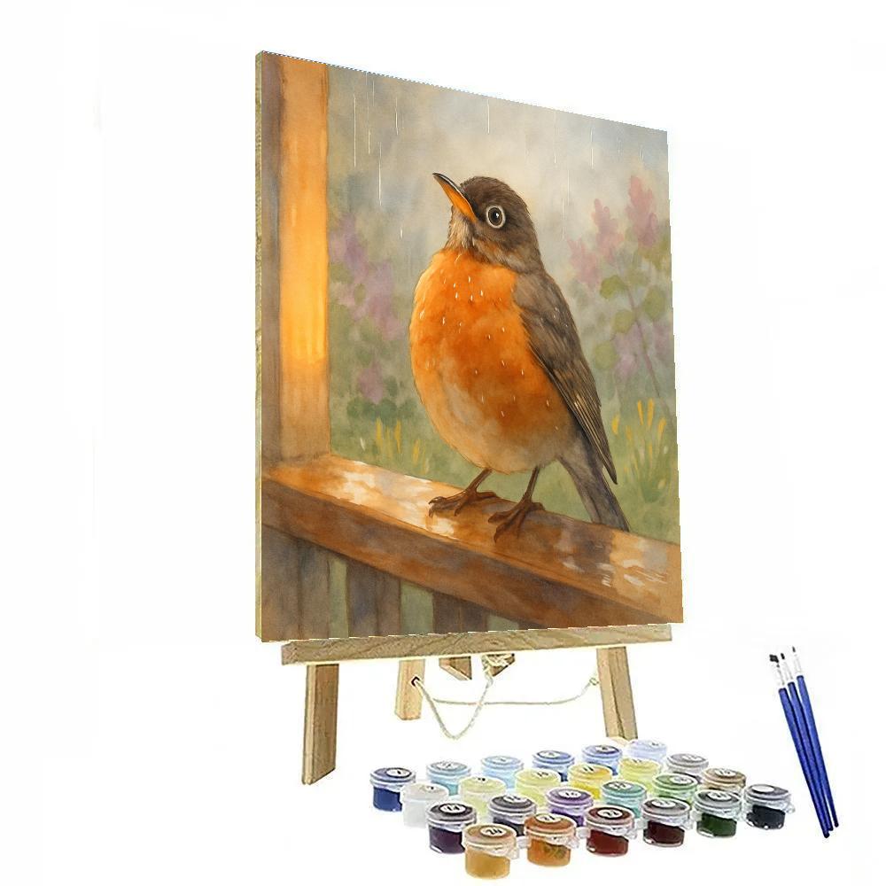 Spring Rain Porchlight And The Patient Robin Painting by numbers kit
