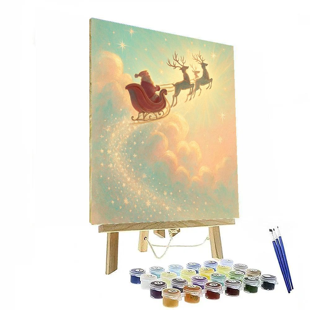 Santa Sleigh Over A Candy Colored Cloud Bank Painting by numbers kit