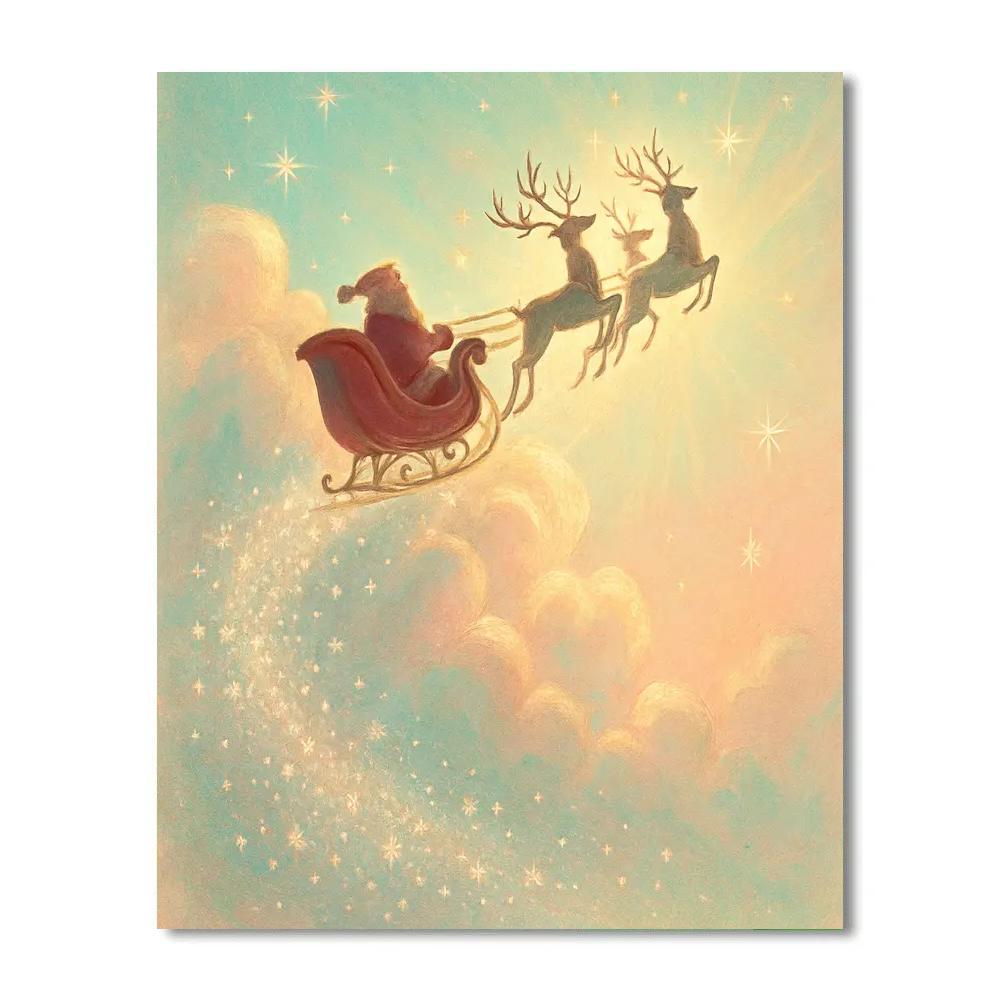 Santa Sleigh Over A Candy Colored Cloud Bank Painting by numbers kit