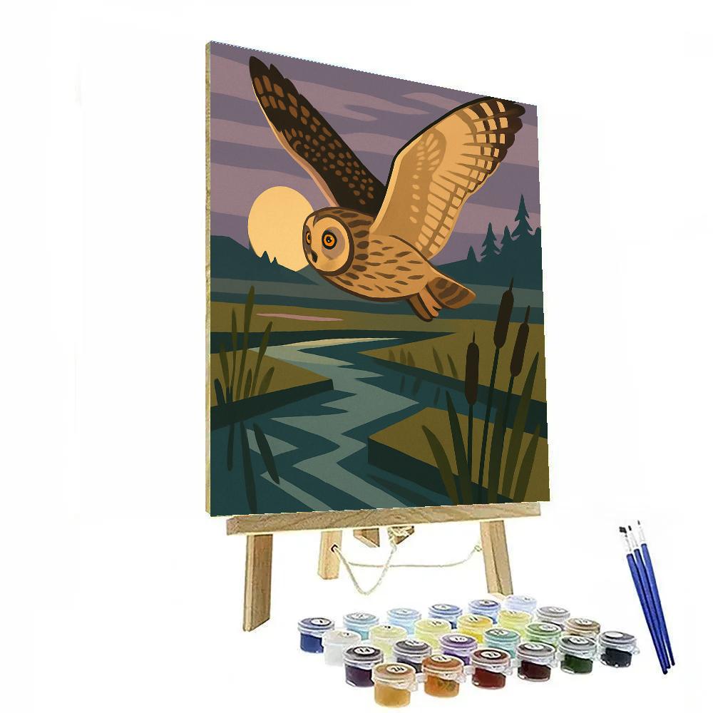 Silent Flight Over Reeds With Owl Number painting