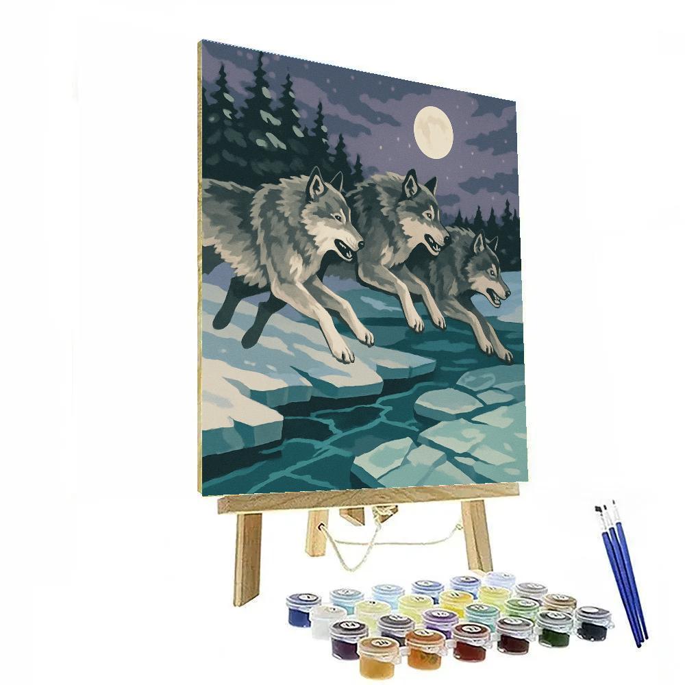 River Ice Crossing With Wolf Pack Dynamics Number painting