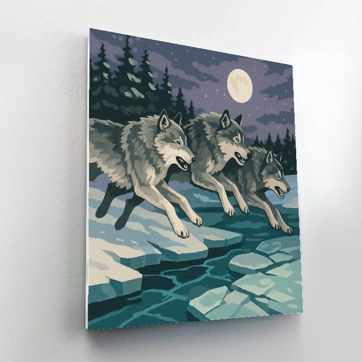 River Ice Crossing With Wolf Pack Dynamics Number painting