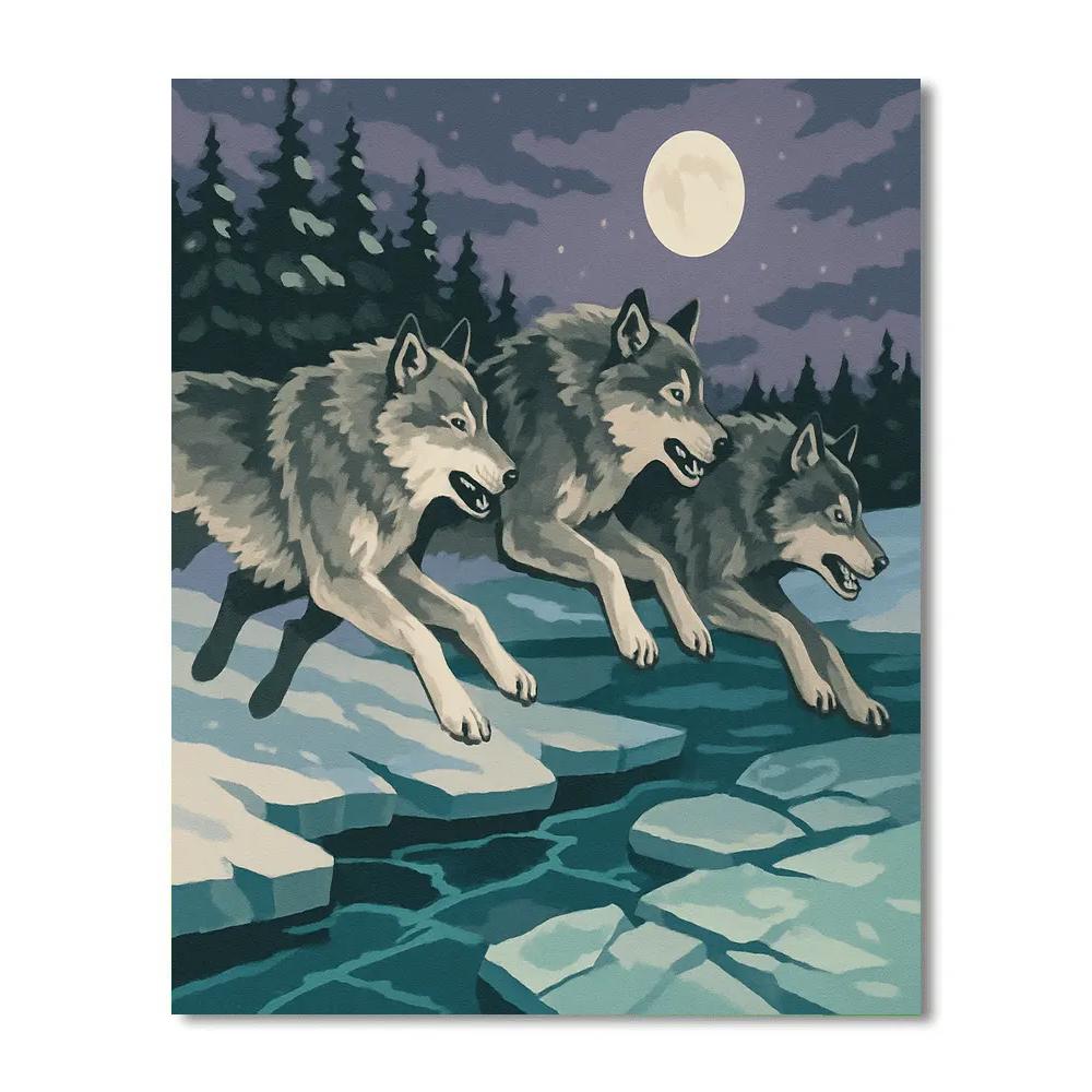 River Ice Crossing With Wolf Pack Dynamics Number painting