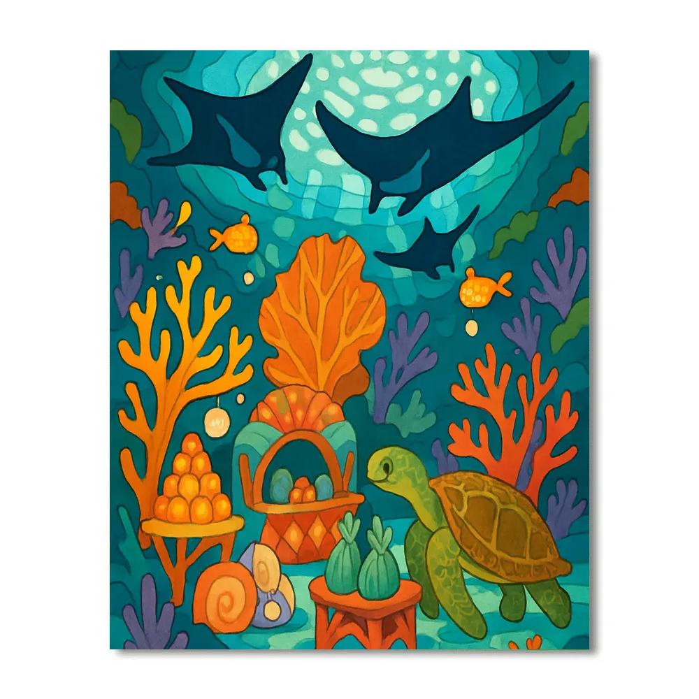 Coral Market With Ocean Skylight Number painting