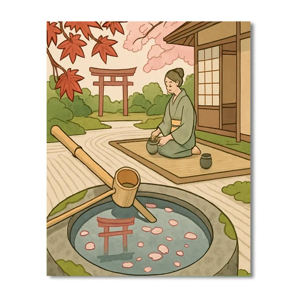 Tea Garden Reflections In Japan painting number kit