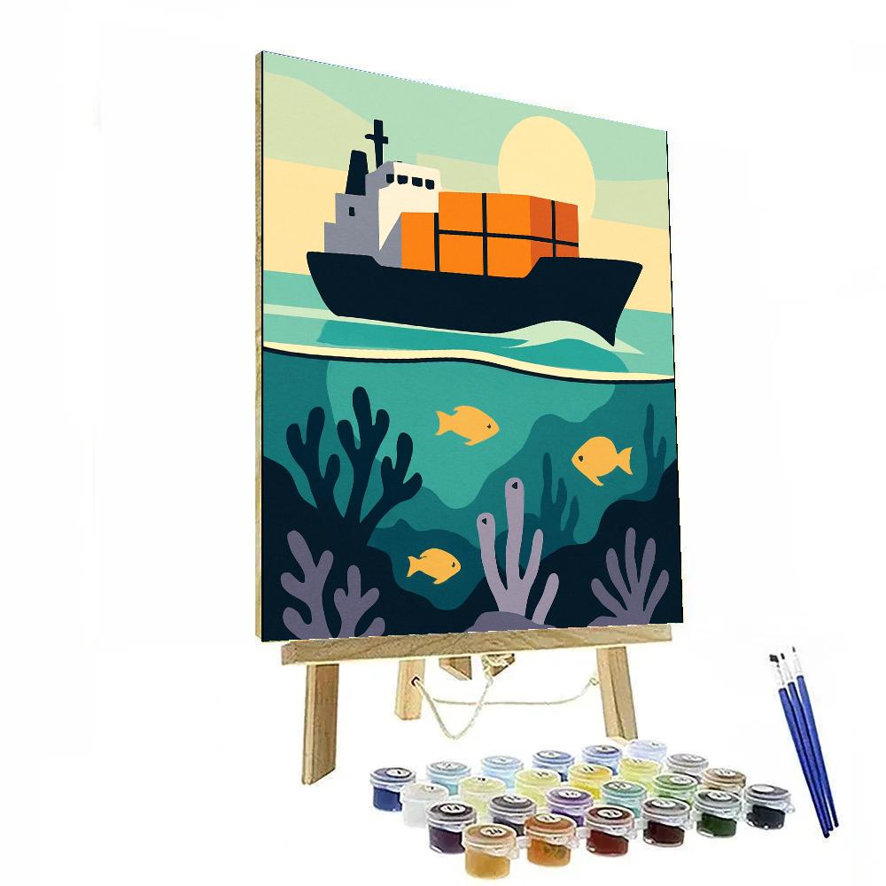 Glass Reef Harbor With Ship Silhouette paint by color