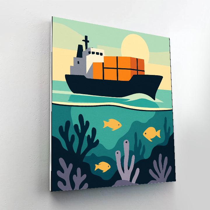 Glass Reef Harbor With Ship Silhouette paint by color