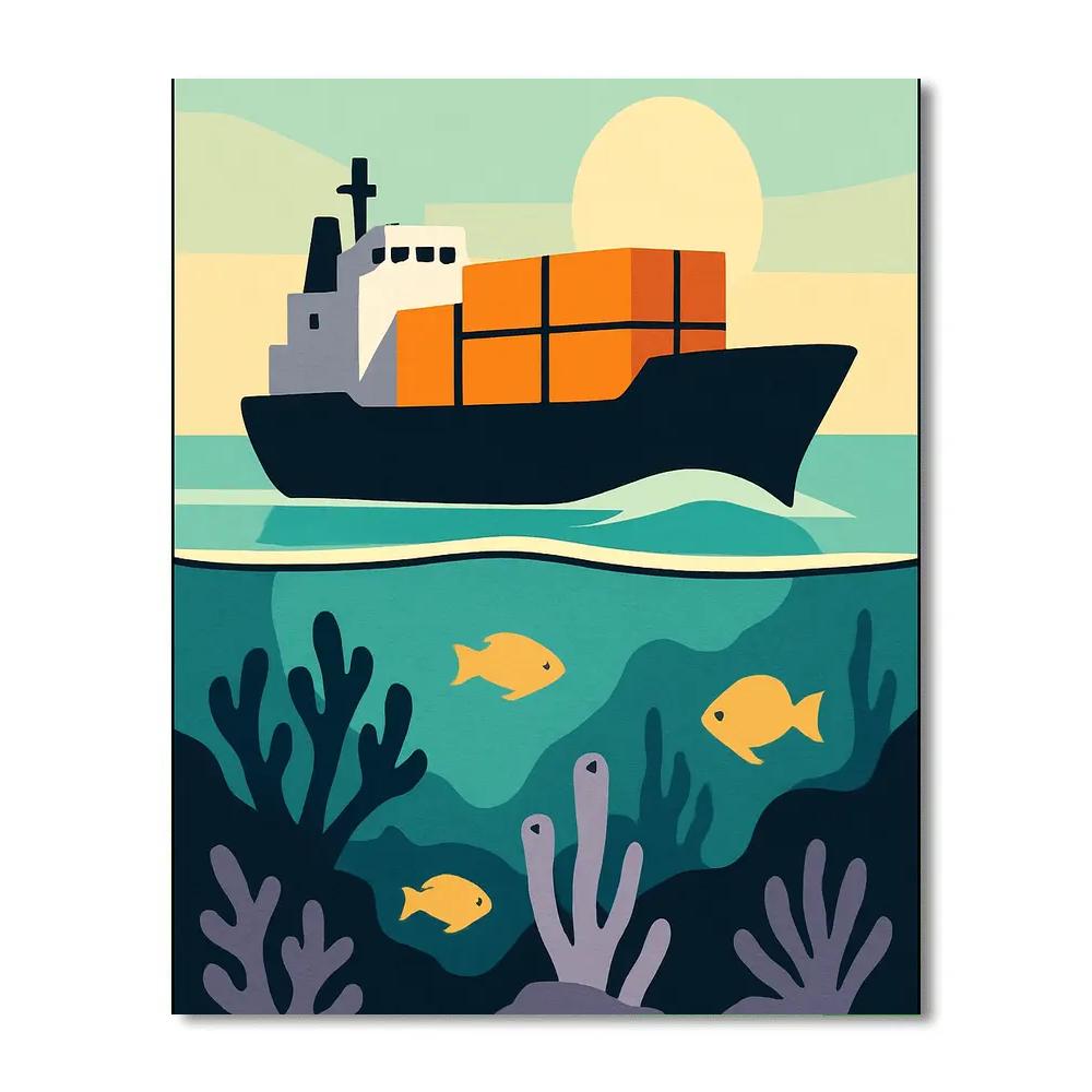 Glass Reef Harbor With Ship Silhouette paint by color