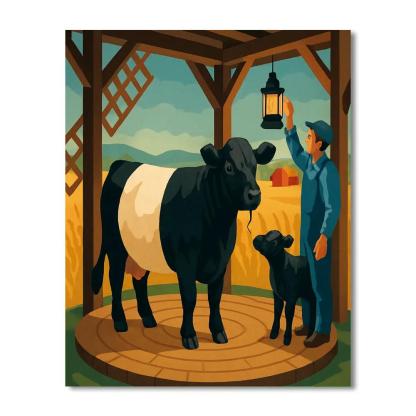 Windmill Workshop With Cow Silhouette Paint by numbers kits