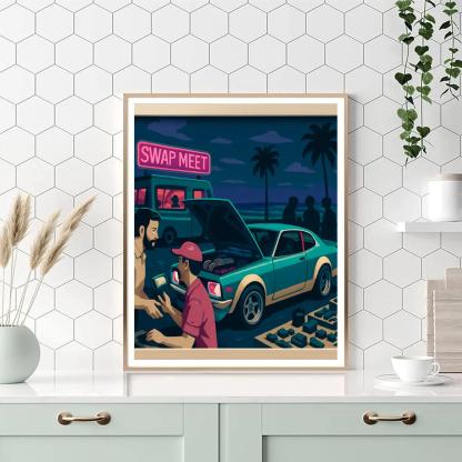 Neon Swap Meet Cars Culture Paint by numbers kits