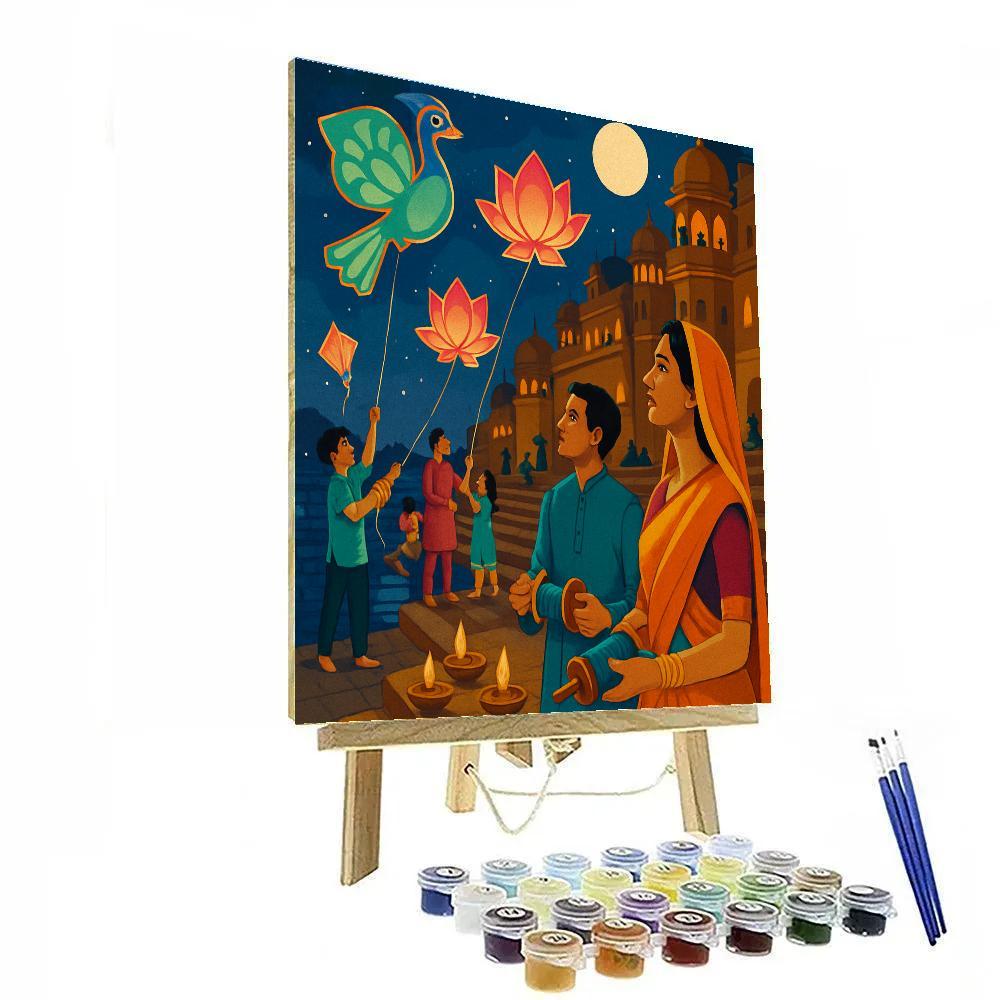 Lunar Kite Bazaar With India Skylines Number painting