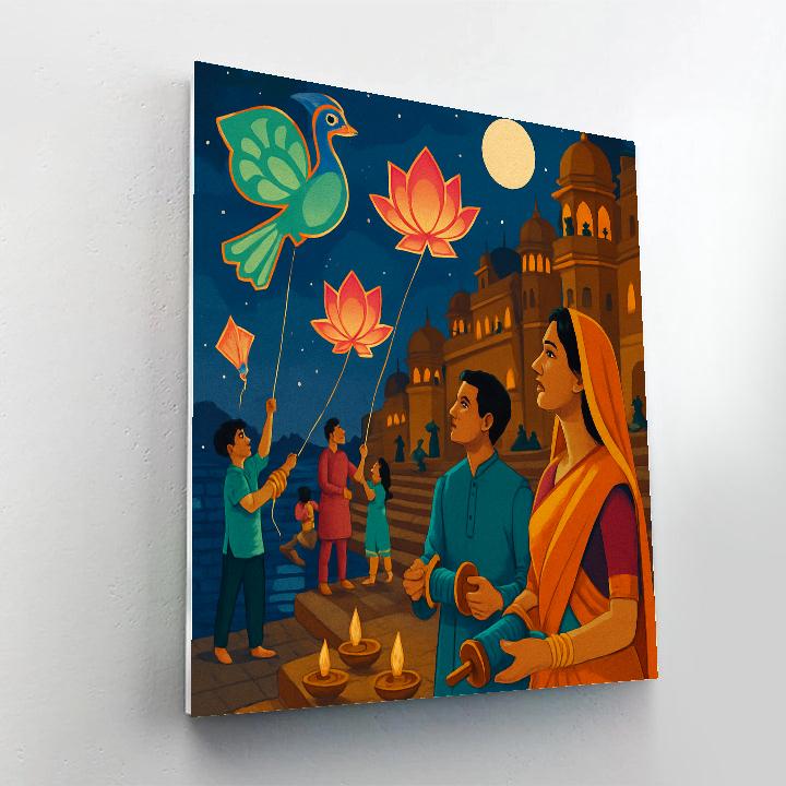 Lunar Kite Bazaar With India Skylines Number painting