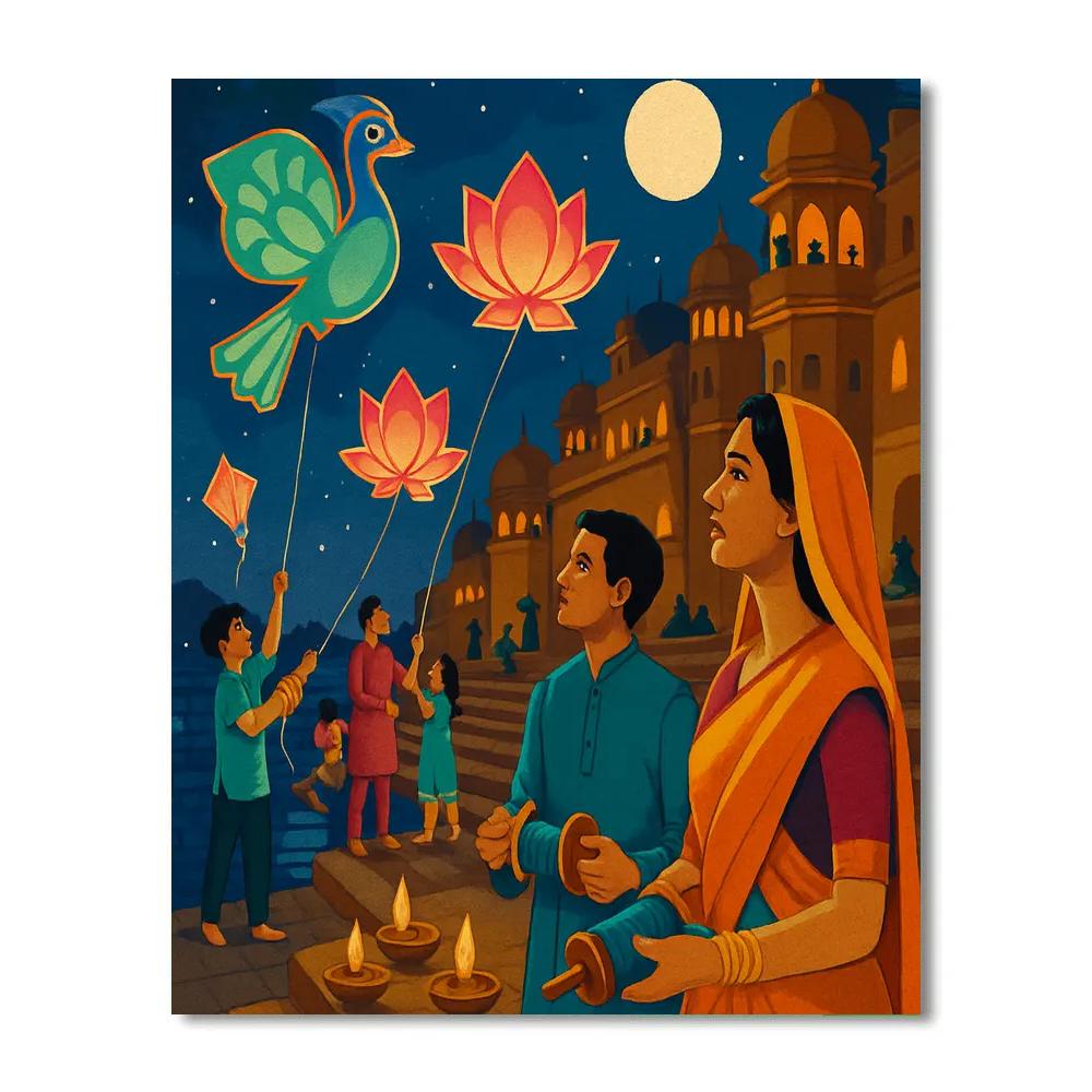 Lunar Kite Bazaar With India Skylines Number painting