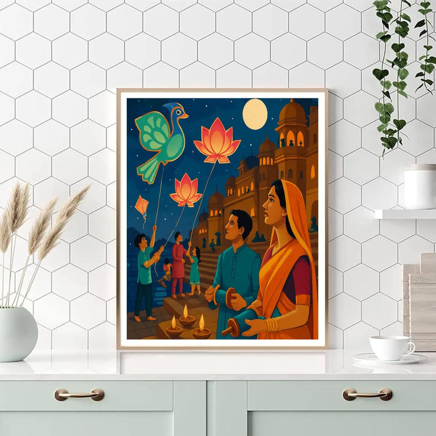 Lunar Kite Bazaar With India Skylines Number painting