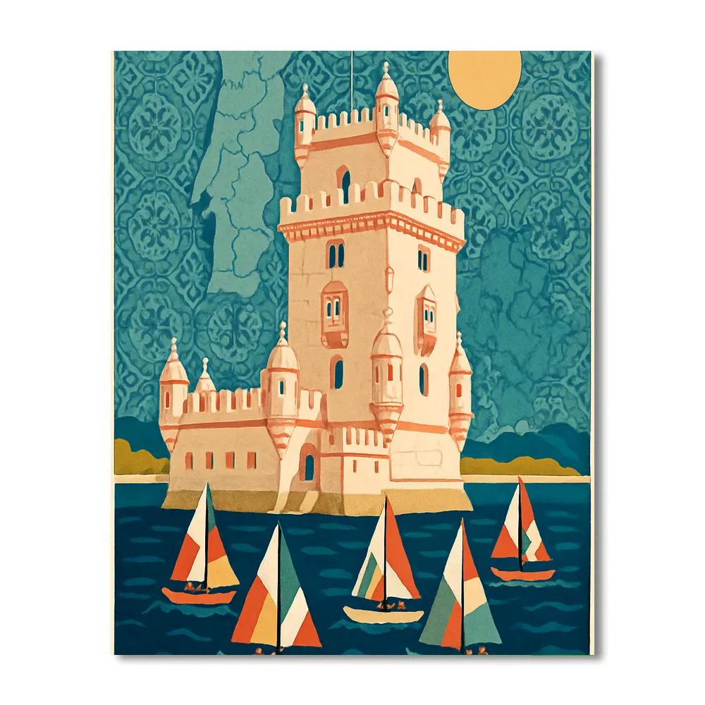 Belem Tower With National Azulejo Sky paint by numbers