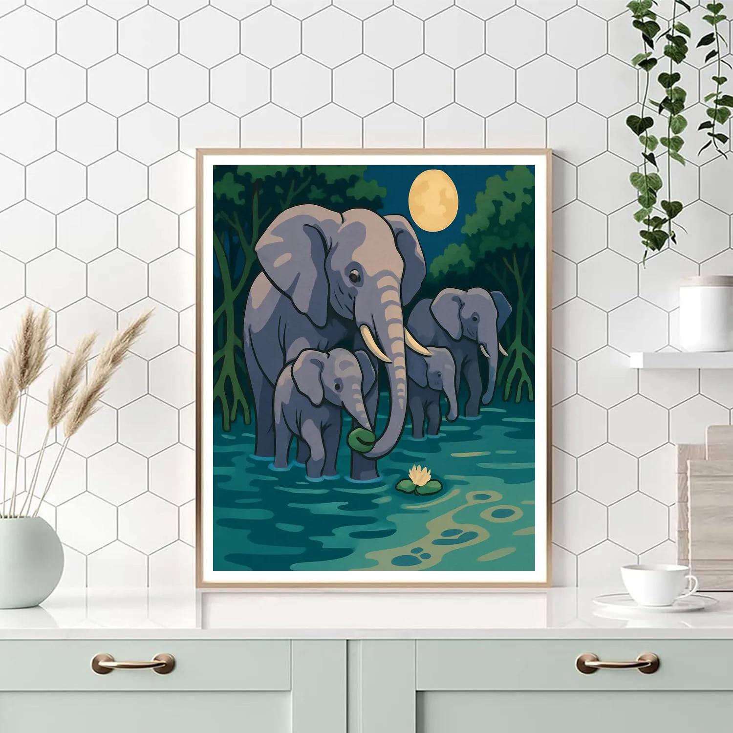 Mangrove Moonrise Elephant Parade painting number kit
