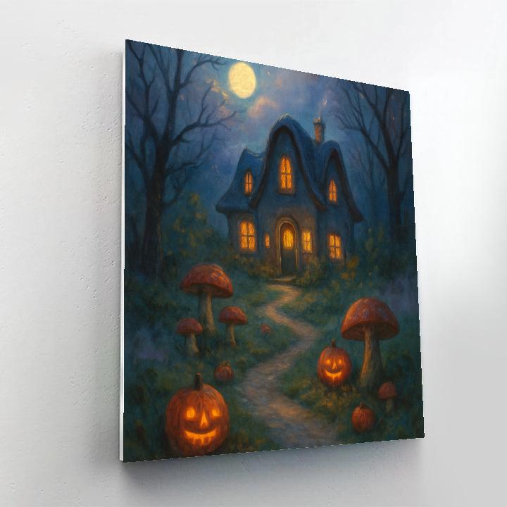 Moonlit Mushroom Path To The Cozy Haunted House paint by number