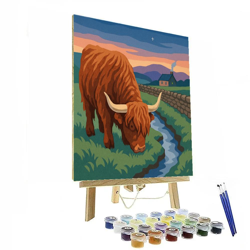 Highland Meadow Cow At Dusk paint by numbers