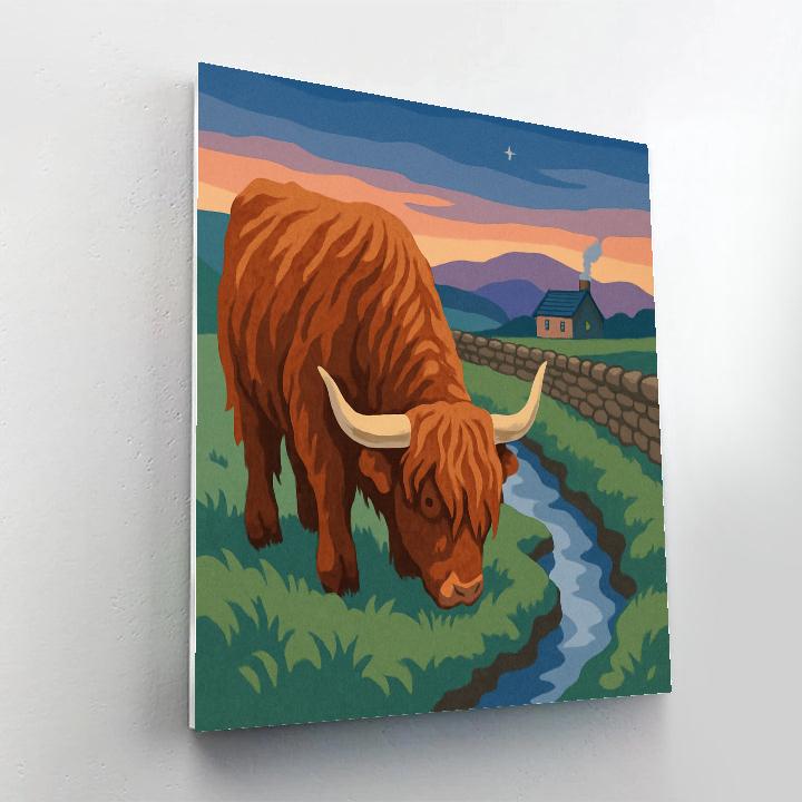 Highland Meadow Cow At Dusk paint by numbers