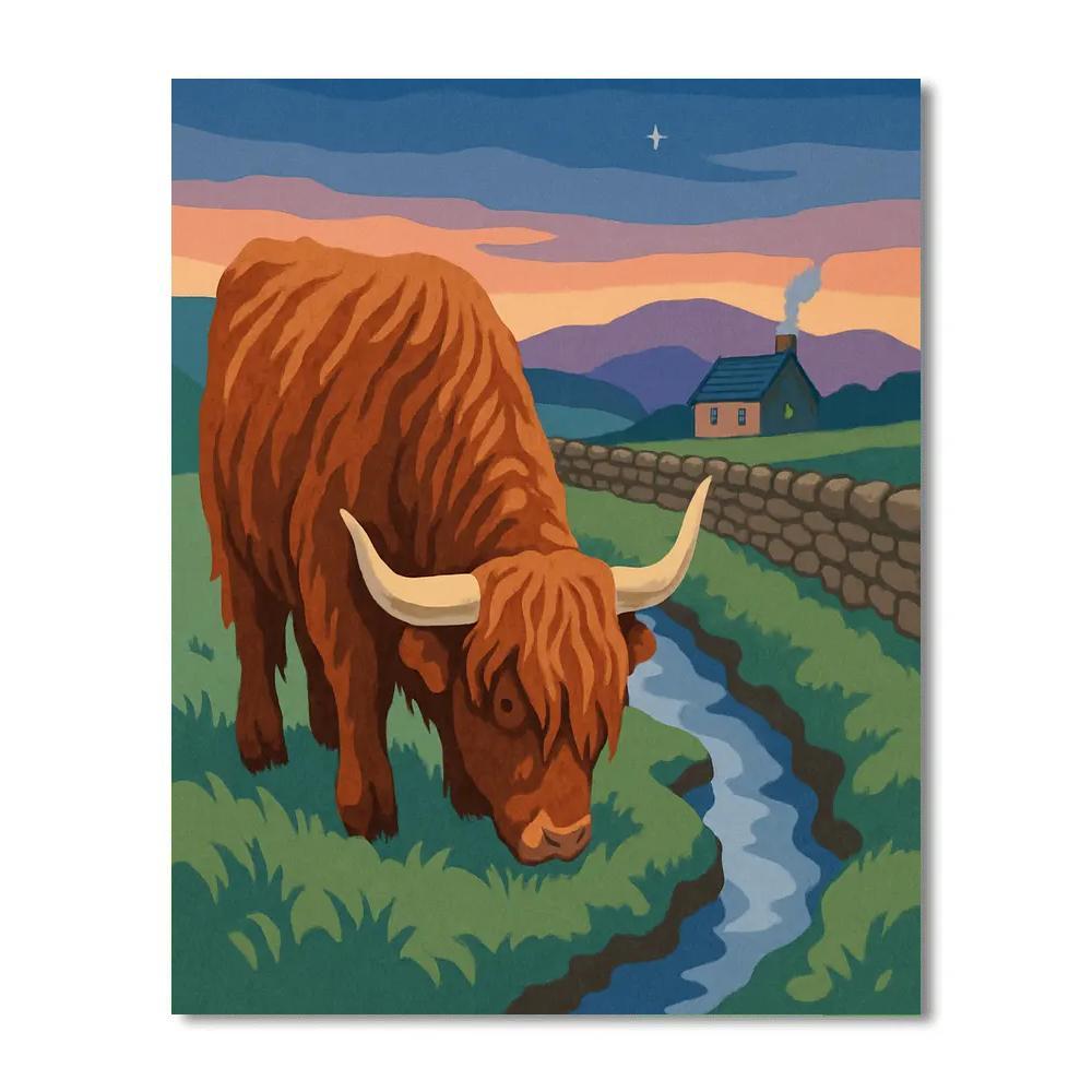 Highland Meadow Cow At Dusk paint by numbers