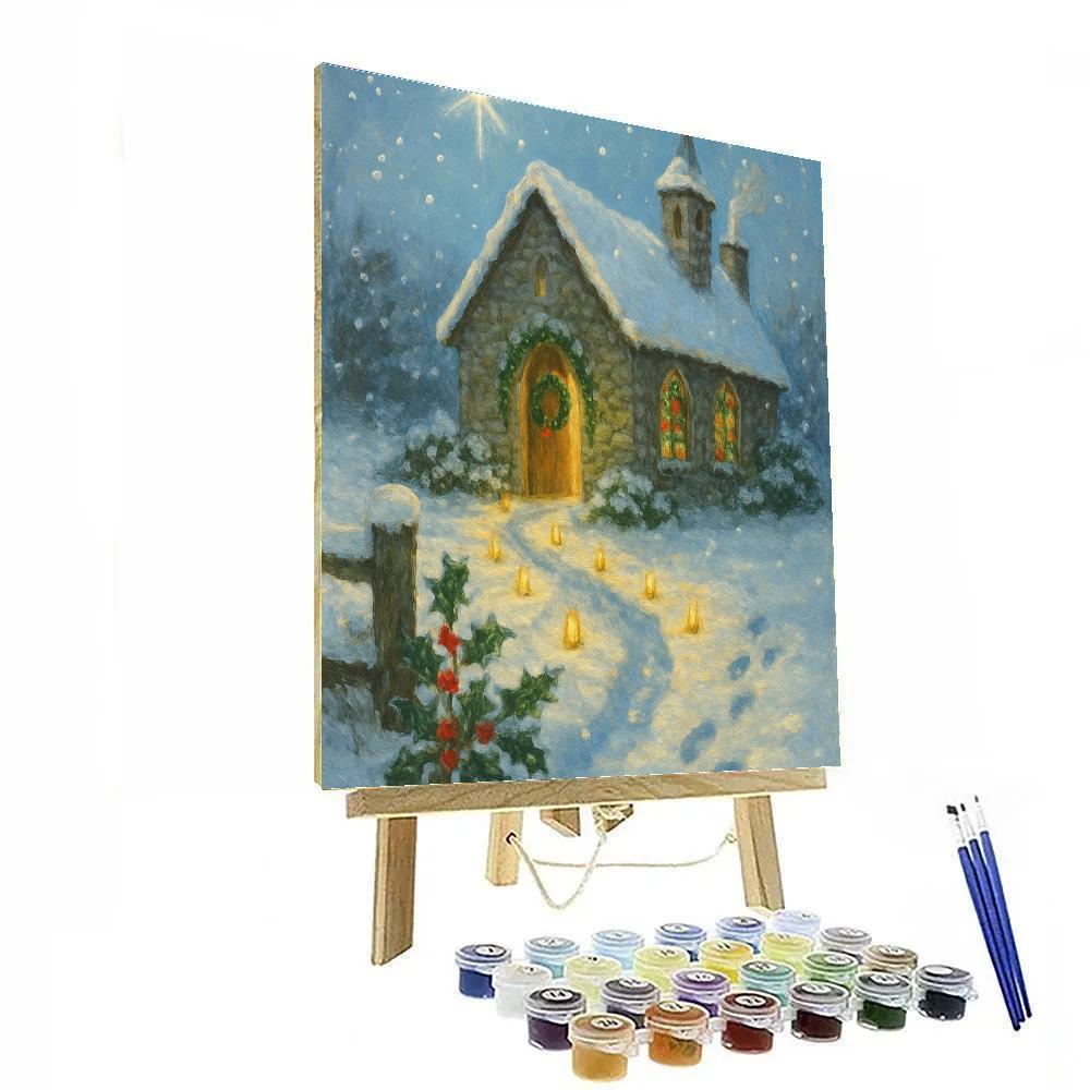 Quiet Churchyard With Candlelit Snow Path Numbered painting kits
