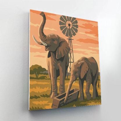 Savannah Windmill With Elephant Guardians paint by number