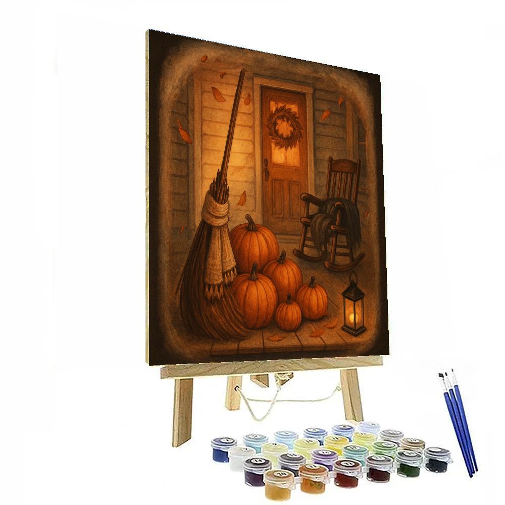 Autumn Porch With The Sleeping Broom paint by number