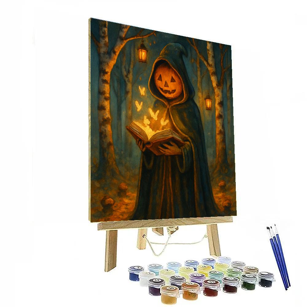 The Pumpkin Librarian In The Candlelit Forest Numbered painting kits