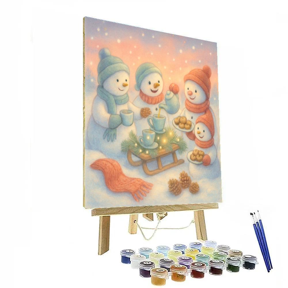 Snowman Tea Party In The Pine Grove paint by number
