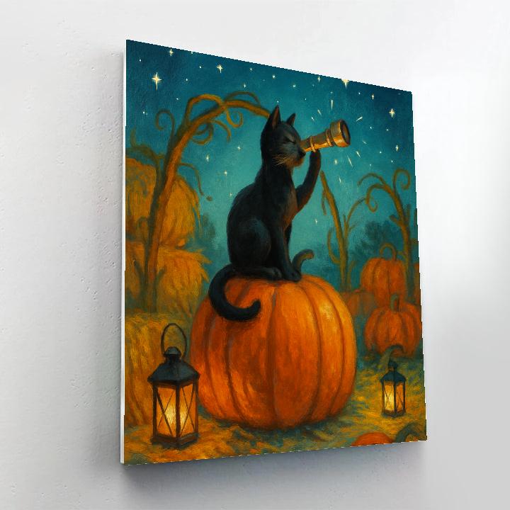 Black Cat Stargaze In The Pumpkin Patch Observatory Paint by numbers kits