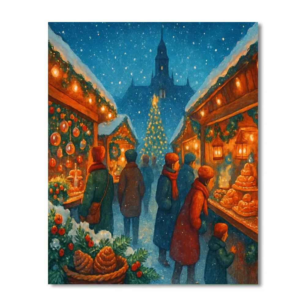 Holiday Market Under Crystal Snowfall DIY paint by numbers