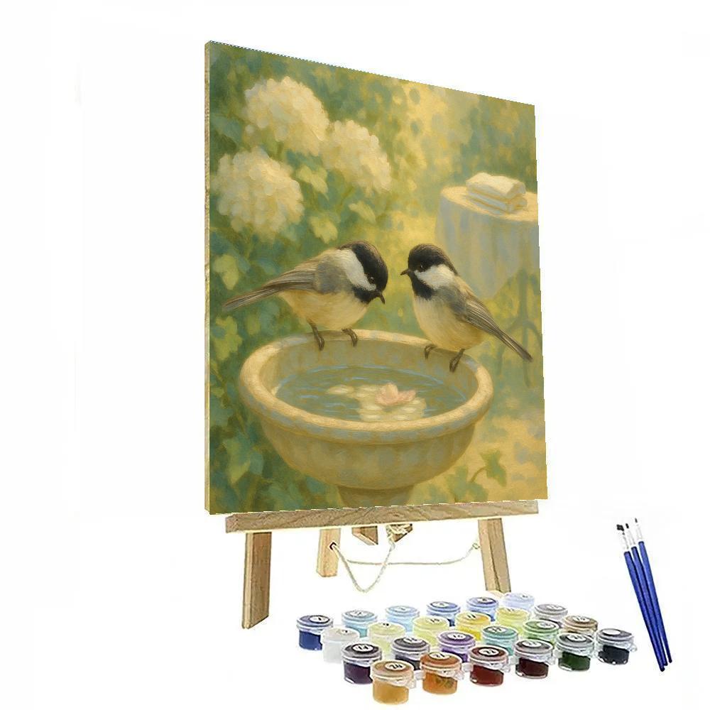 Garden Tea Table With Curious Chickadees Number painting