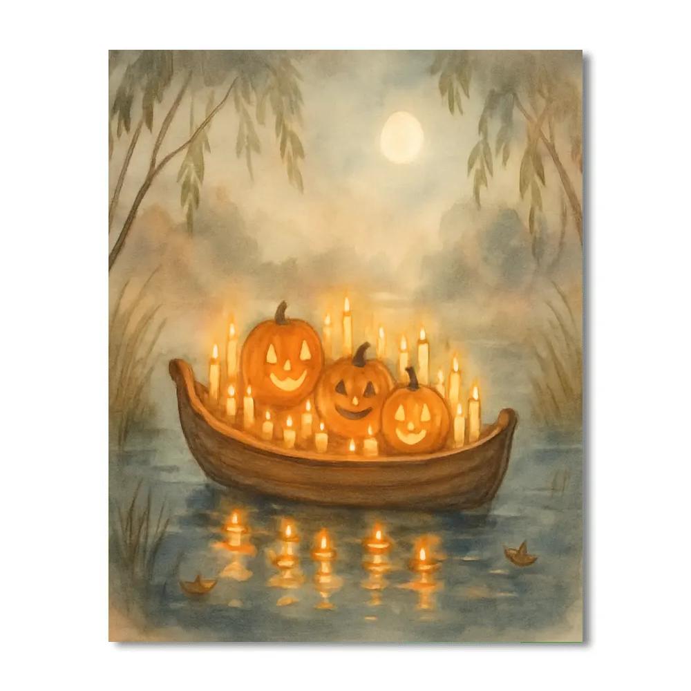 Riverboat Of Candles On The Whispering Fog paint by color