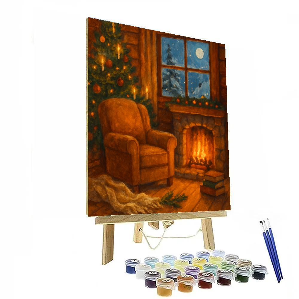 Cozy Cabin Library With Frosted Window Glow Number painting