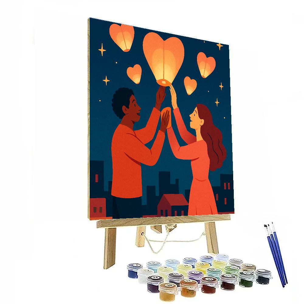 Valentines Day Lanterns Over The Moonlit City Numbered painting kits