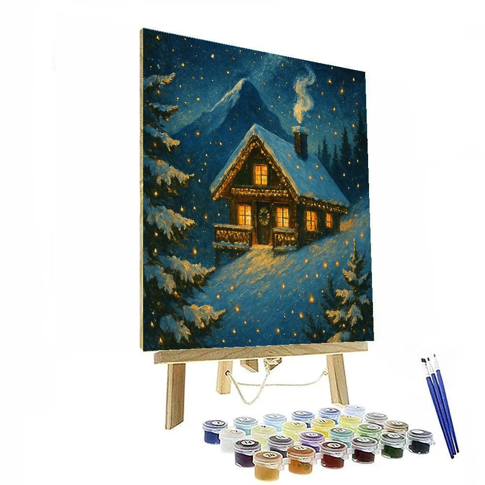 Snowy Mountain Chalet With Firefly Like Sparkles DIY paint by numbers