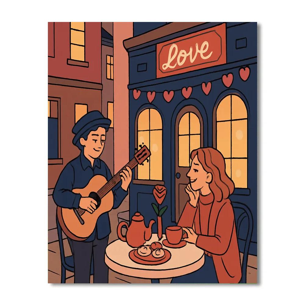 Starlit Café Serenade Valentines Day Edition paint by number