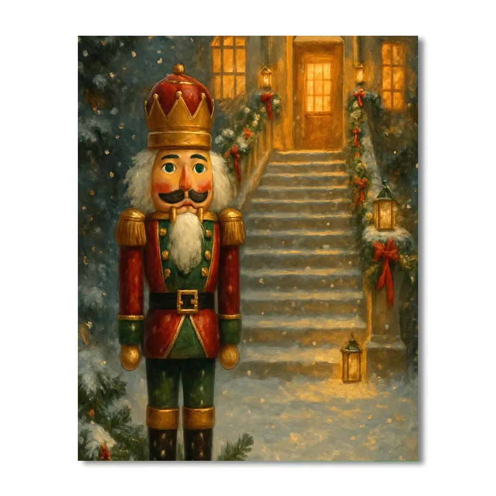 Nutcracker Guardian By The Snowy Staircase paint by color